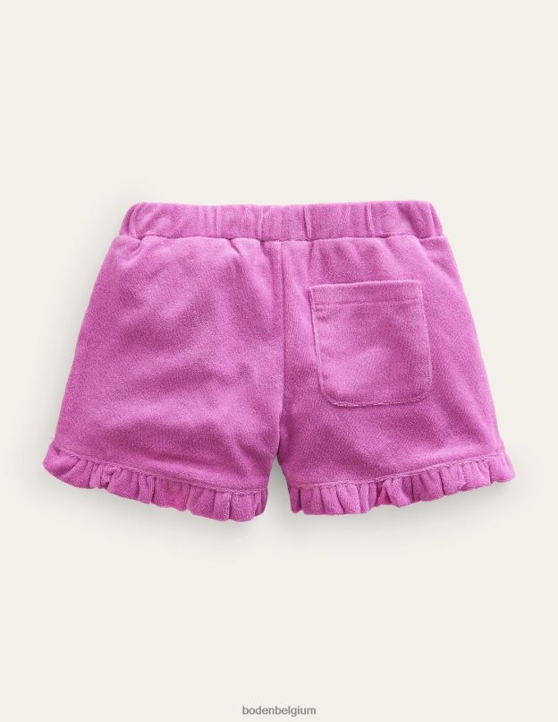 filles Boden orchidée rayonnante pourpre short en tissu éponge à ourlet volanté vêtements Z42D03007
