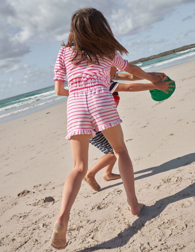 filles Boden rose chatouillé/ivoire short en tissu éponge à ourlet volanté vêtements Z42D02969