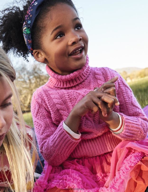 filles Boden câble rose choquant pull à grosses torsades à col roulé vêtements Z42D03145