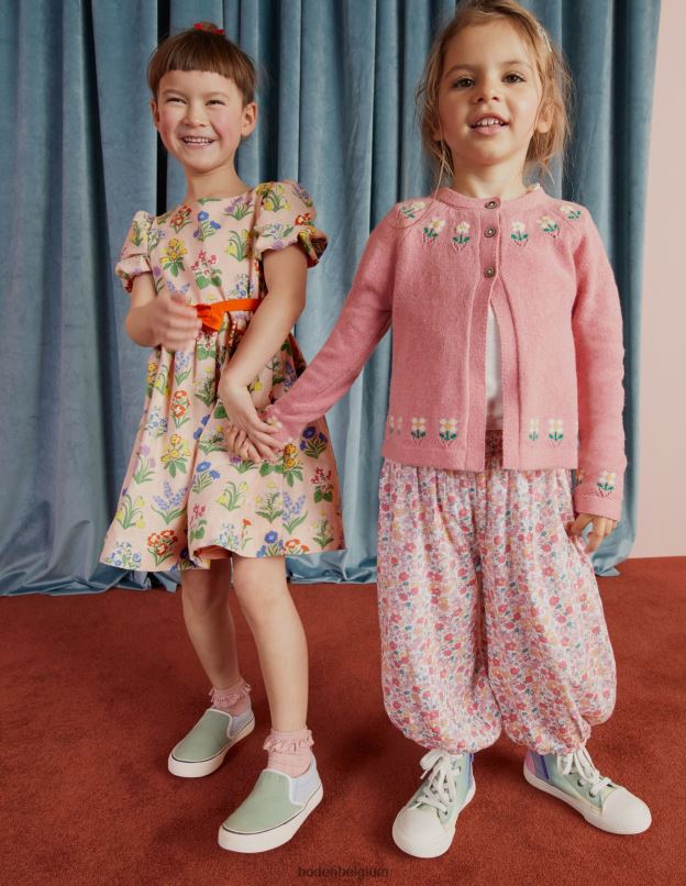 filles Boden chiné rose amande cardigan à fleurs brodées vêtements Z42D03294