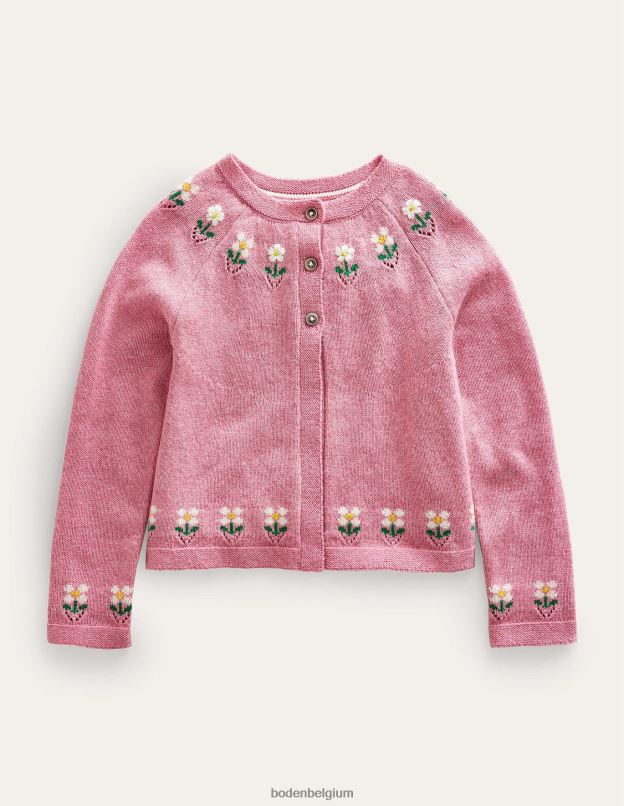 filles Boden chiné rose amande cardigan à fleurs brodées vêtements Z42D03294