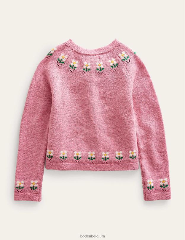 filles Boden chiné rose amande cardigan à fleurs brodées vêtements Z42D03294