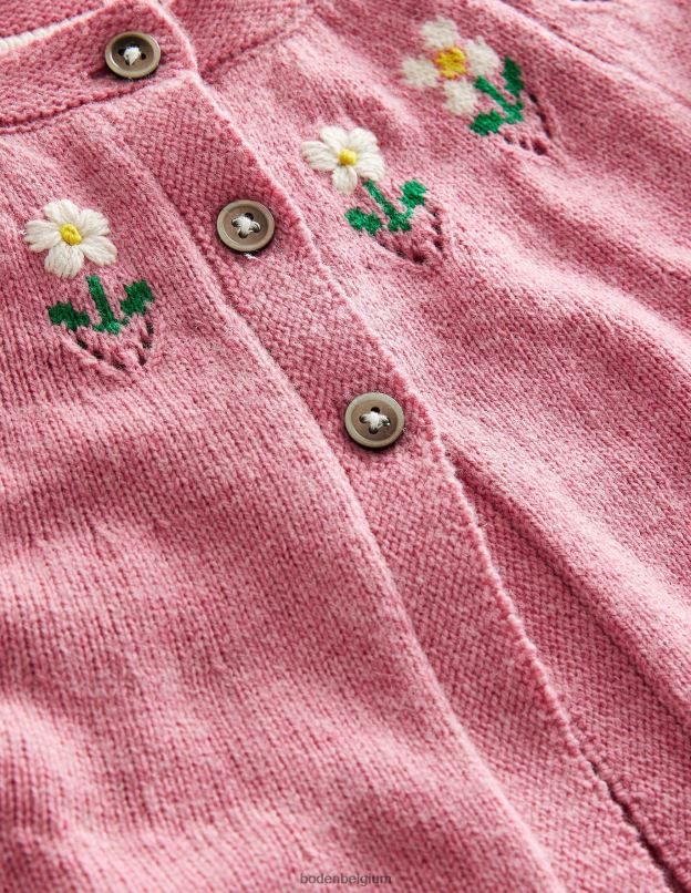 filles Boden chiné rose amande cardigan à fleurs brodées vêtements Z42D03294