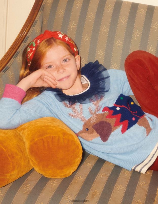 filles Boden cracker de chien bleu poussiéreux pull de Noël festif à imprimé chien vêtements Z42D03120