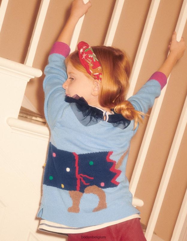 filles Boden cracker de chien bleu poussiéreux pull de Noël festif à imprimé chien vêtements Z42D03120