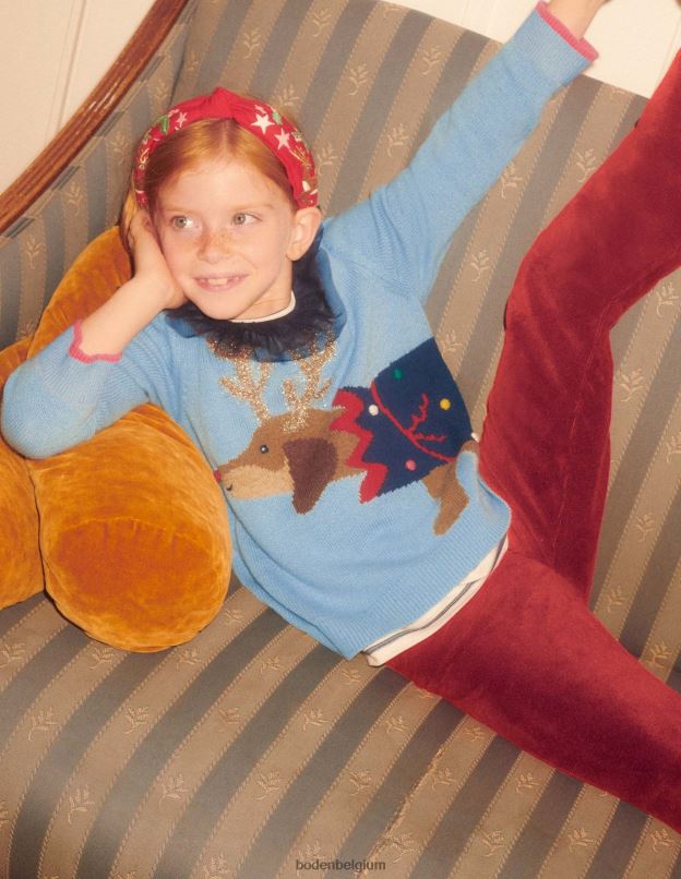 filles Boden cracker de chien bleu poussiéreux pull de Noël festif à imprimé chien vêtements Z42D03120