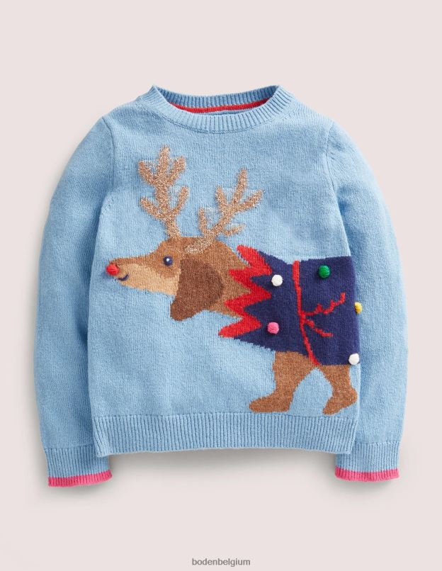 filles Boden cracker de chien bleu poussiéreux pull de Noël festif à imprimé chien vêtements Z42D03120