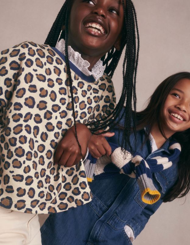 filles Boden léopard marron noisette sweat-shirt décontracté vêtements Z42D03140