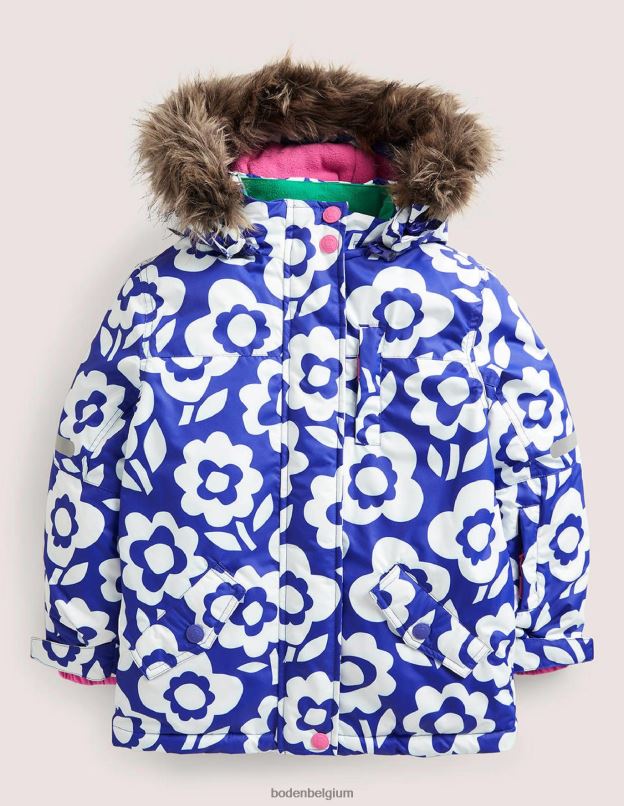 filles Boden ivoire/bleu floral bleu veste imperméable toutes saisons vêtements Z42D02805