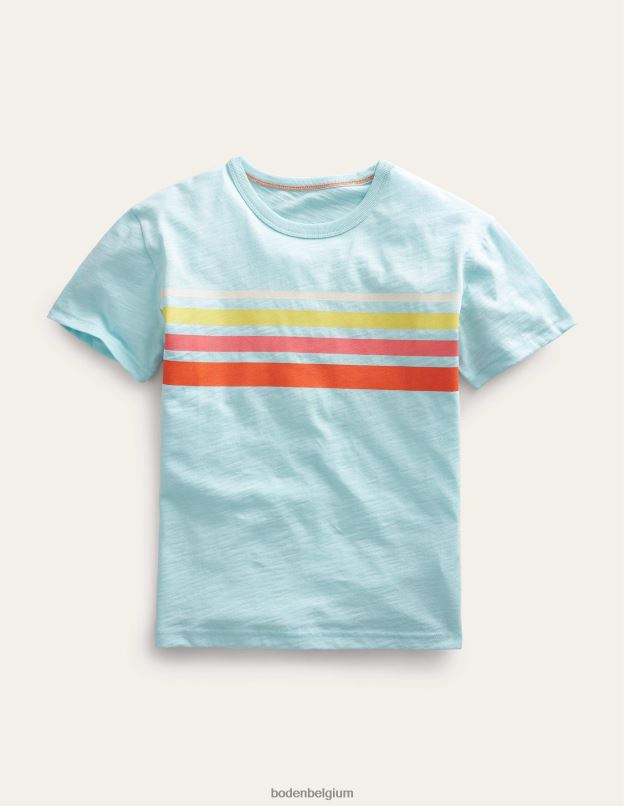 garçons Boden bleu aqua glacé t-shirt décontracté à rayures en coton vêtements Z42D0848
