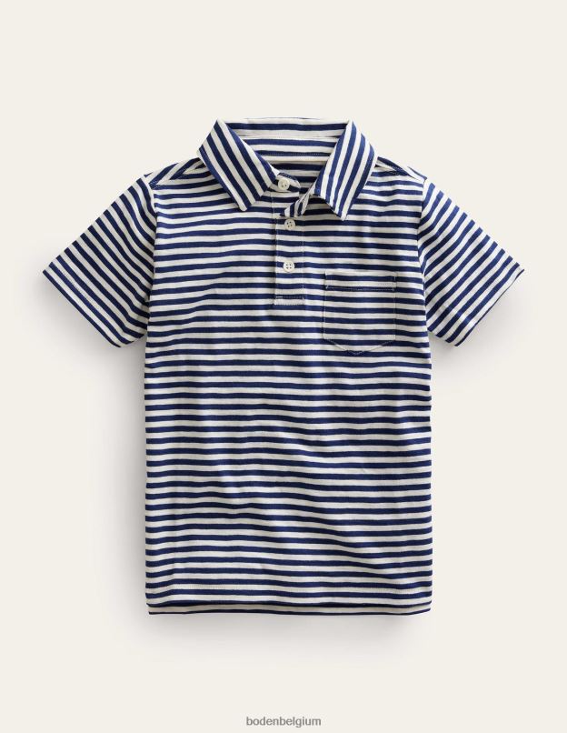garçons Boden bleu marine/ivoire polo flammé à rayures vêtements Z42D0863