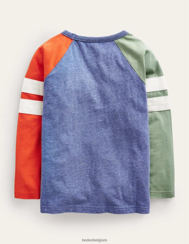garçons Boden bleu/vert/orange chiné t-shirt raglan color block vêtements Z42D0849