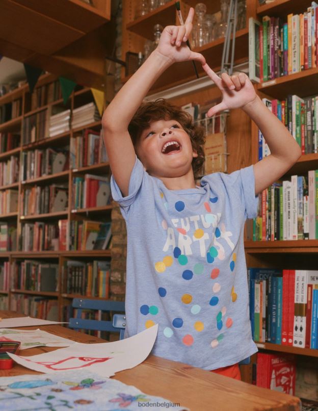 garçons Boden chiné bleu clair t-shirt décontracté à imprimé artistique vêtements Z42D0862