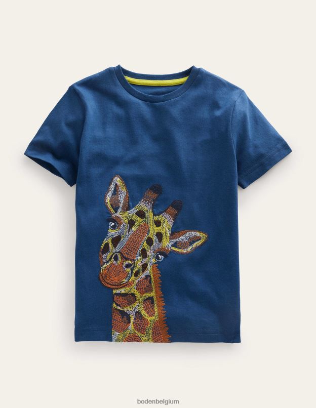 garçons Boden girafe bleu saphir t-shirt avec surpiqûres vêtements Z42D0851