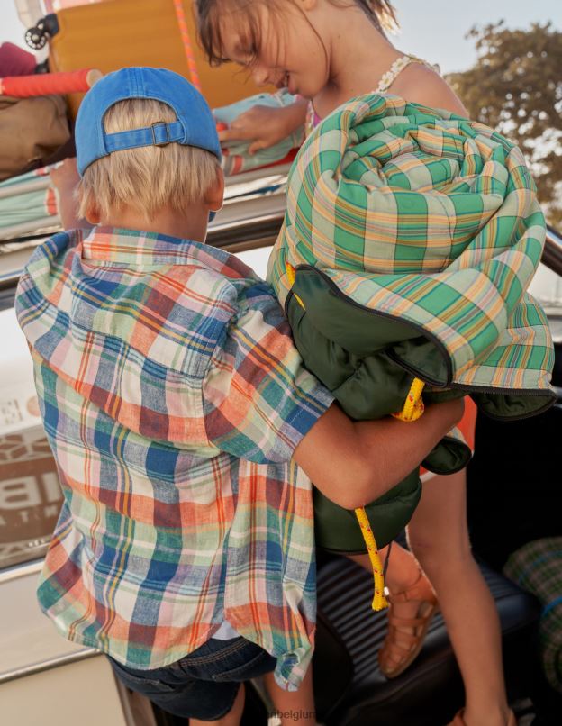 garçons Boden opale de feu/madras vert chemise en coton et lin vêtements Z42D0847