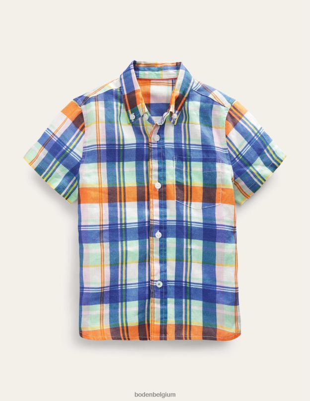 garçons Boden opale de feu/madras vert chemise en coton et lin vêtements Z42D0847