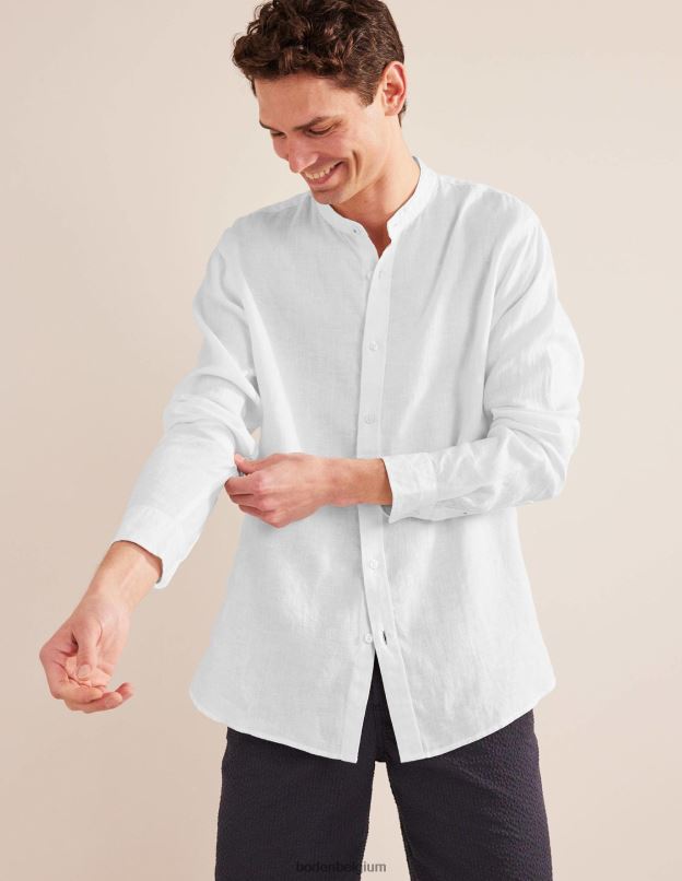 Hommes Boden blanc chemise en lin à col grand-père vêtements Z42D03628