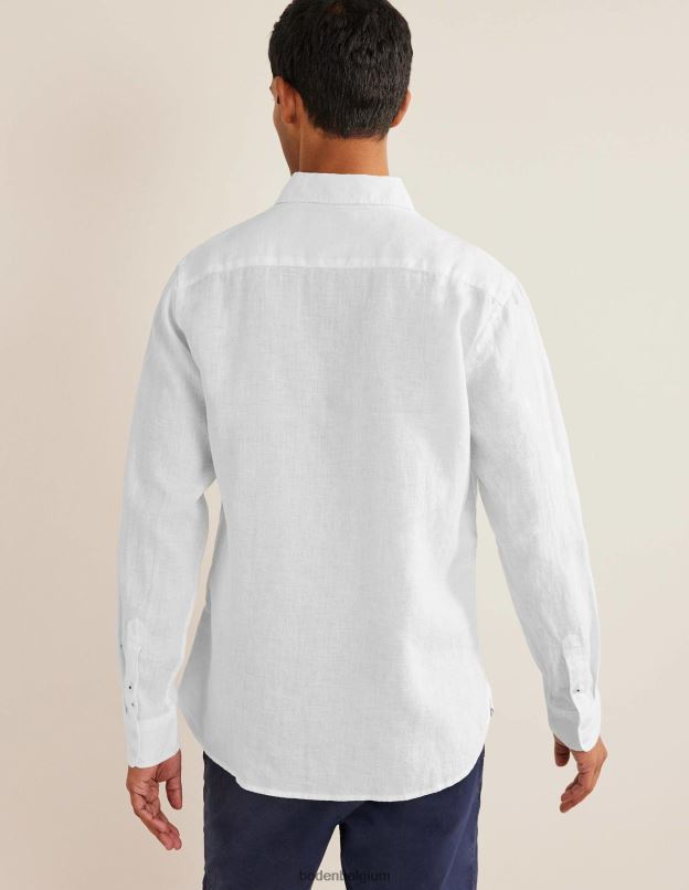 Hommes Boden blanc chemise en lin à col italien vêtements Z42D03633