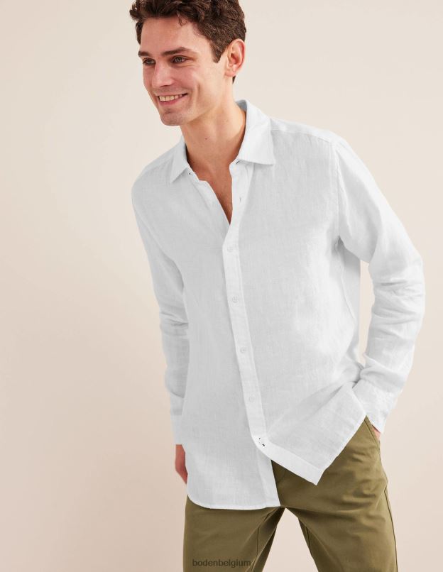 Hommes Boden blanc chemise slim en lin vêtements Z42D03617