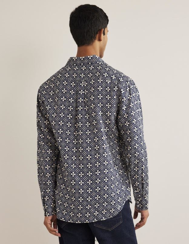 Hommes Boden carrelage marine française chemise en lin à col italien vêtements Z42D03629