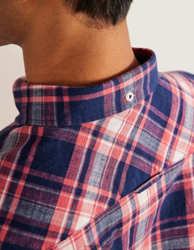 Hommes Boden chèque rouge délavé chemise slim boutonnée vêtements Z42D03619