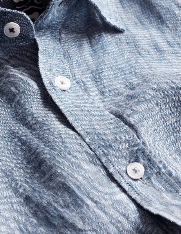 Hommes Boden chambray bleu chemise en lin à col italien vêtements Z42D03627