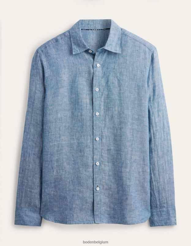Hommes Boden chambray bleu chemise slim en lin vêtements Z42D03496