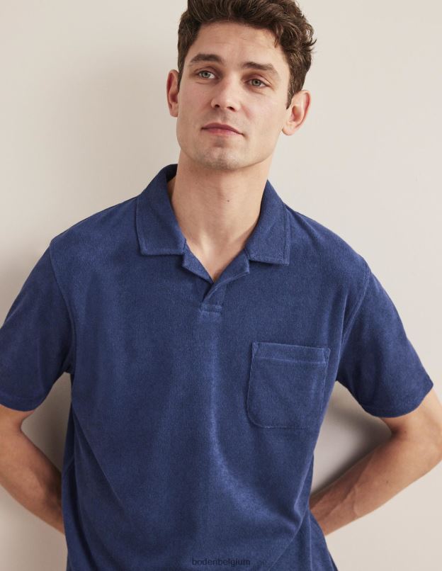 Hommes Boden bleu marine polo en éponge à col ouvert vêtements Z42D03620