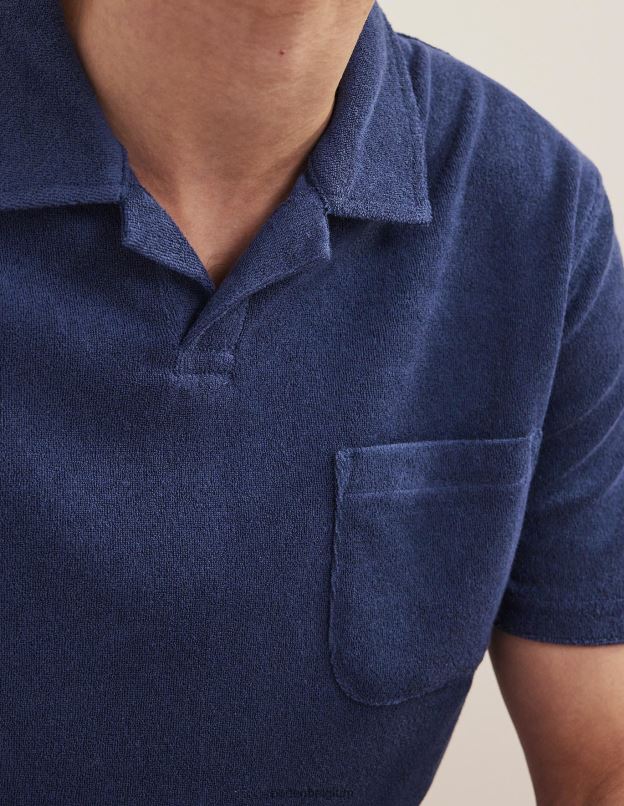 Hommes Boden bleu marine polo en éponge à col ouvert vêtements Z42D03620