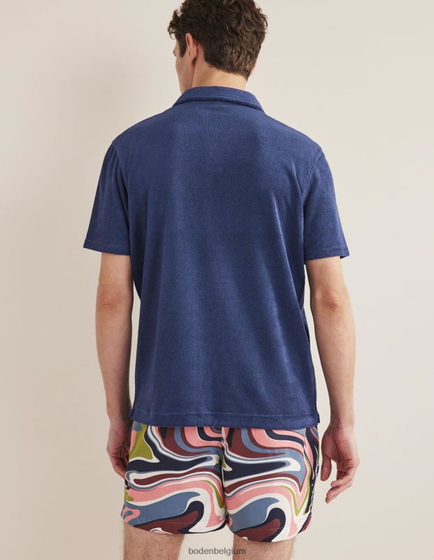 Hommes Boden bleu marine polo en éponge à col ouvert vêtements Z42D03620
