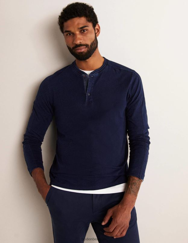 Hommes Boden indigo Henley à manches longues vêtements Z42D03588
