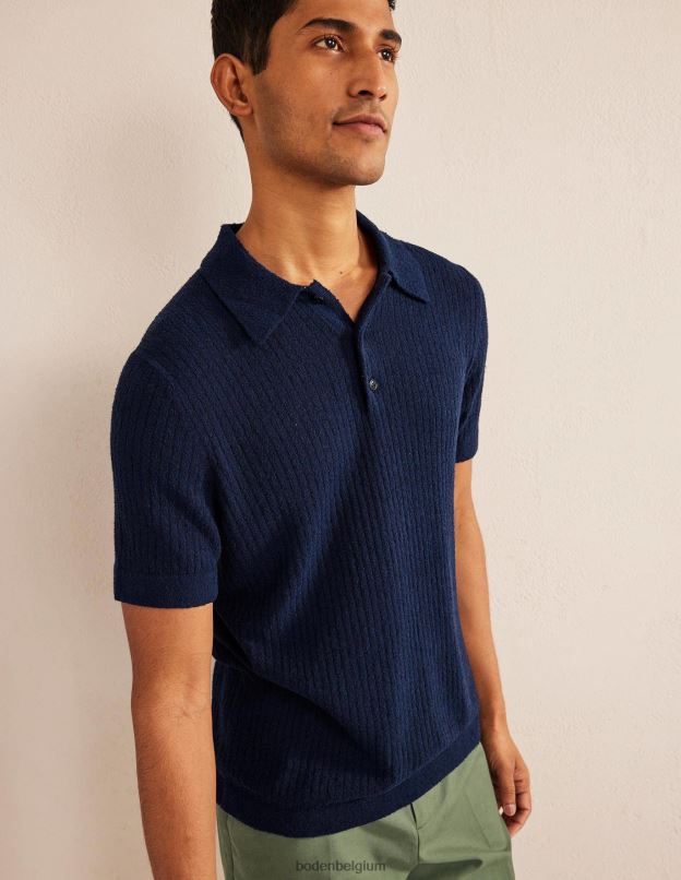 Hommes Boden marine française polo en maille bouclée vêtements Z42D03497
