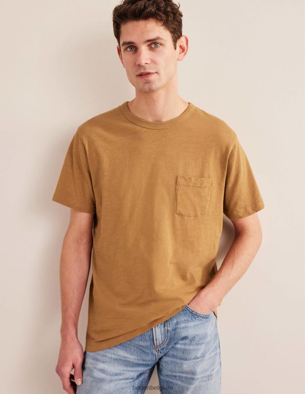 Hommes Boden ours en peluche marron t-shirt flammé blanchi vêtements Z42D03550