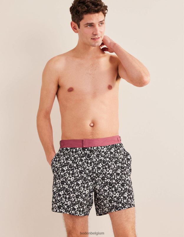 Hommes Boden fleuri noir et écru short de bain taille fixe vêtements Z42D03543
