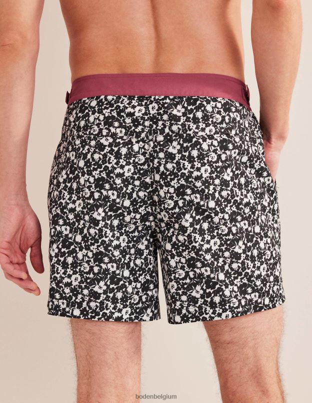 Hommes Boden fleuri noir et écru short de bain taille fixe vêtements Z42D03543