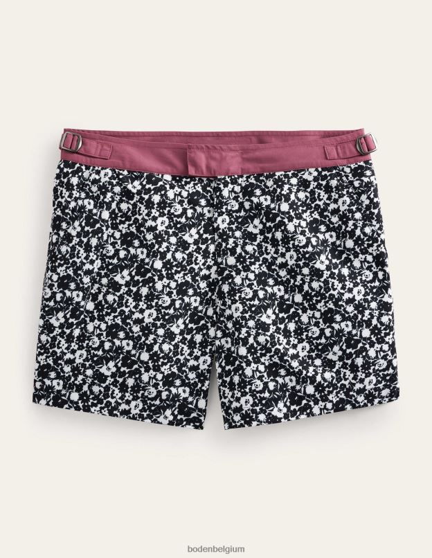 Hommes Boden fleuri noir et écru short de bain taille fixe vêtements Z42D03543