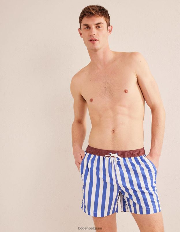 Hommes Boden héron bleu et bande blanche short de bain à taille élastiquée vêtements Z42D03553