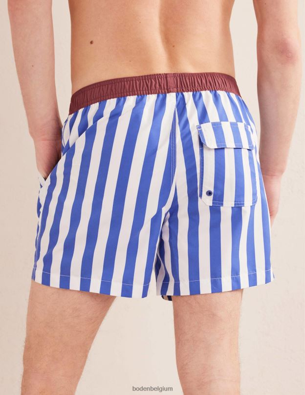 Hommes Boden héron bleu et bande blanche short de bain à taille élastiquée vêtements Z42D03553