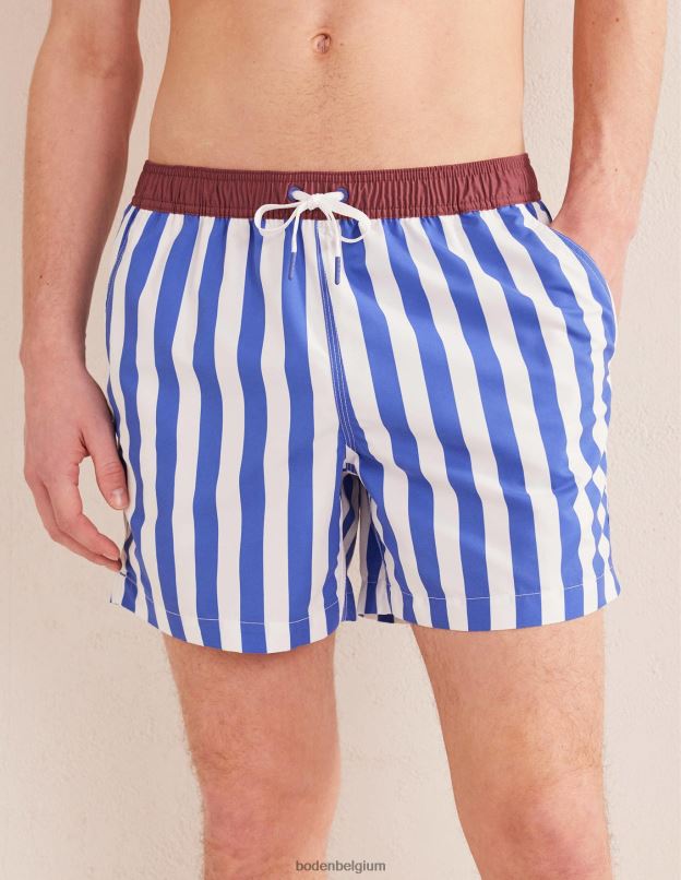 Hommes Boden héron bleu et bande blanche short de bain à taille élastiquée vêtements Z42D03553