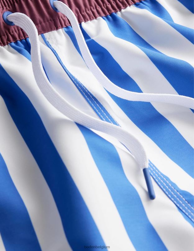 Hommes Boden héron bleu et bande blanche short de bain à taille élastiquée vêtements Z42D03553