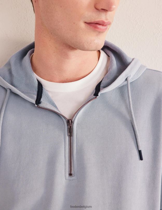 Hommes Boden bleu poussiéreux sweat à capuche à demi-zip teint en pièce vêtements Z42D03516
