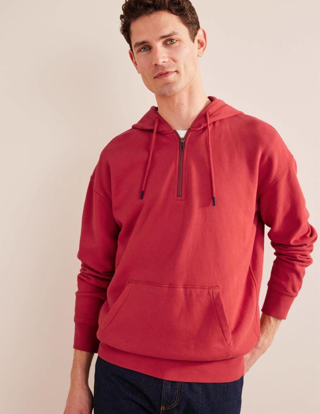 Hommes Boden rouge pompéien sweat à capuche à demi-zip teint en pièce vêtements Z42D03551
