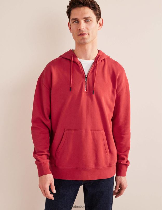 Hommes Boden rouge pompéien sweat à capuche à demi-zip teint en pièce vêtements Z42D03551