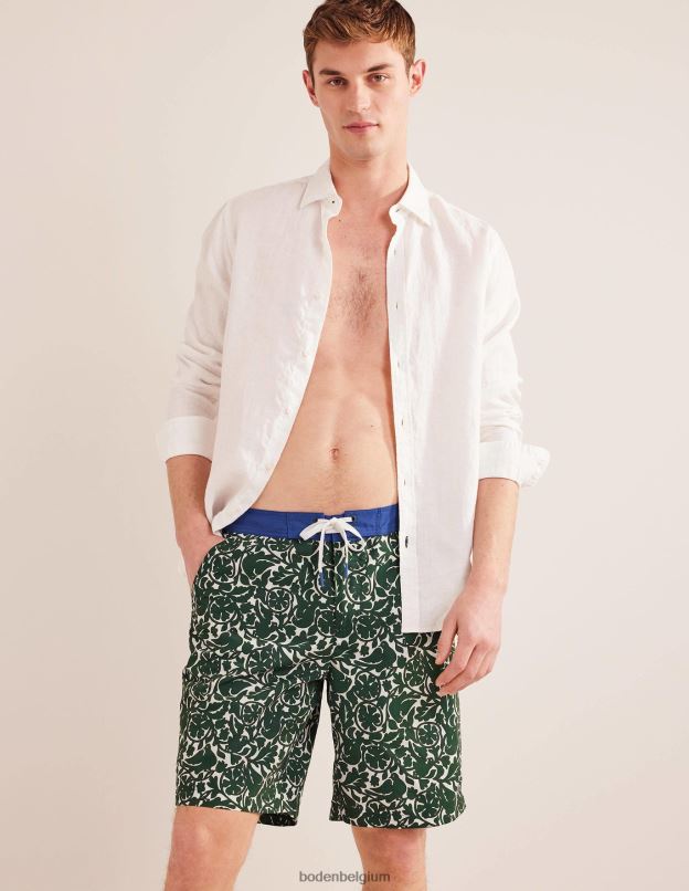 Hommes Boden oiseau héron vert short à taille fixe vêtements Z42D03532