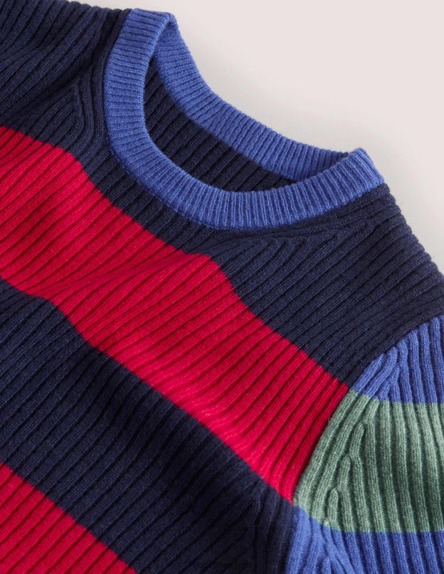 Hommes Boden bloc de couleurs à rayures col rond côtelé vêtements Z42D03596