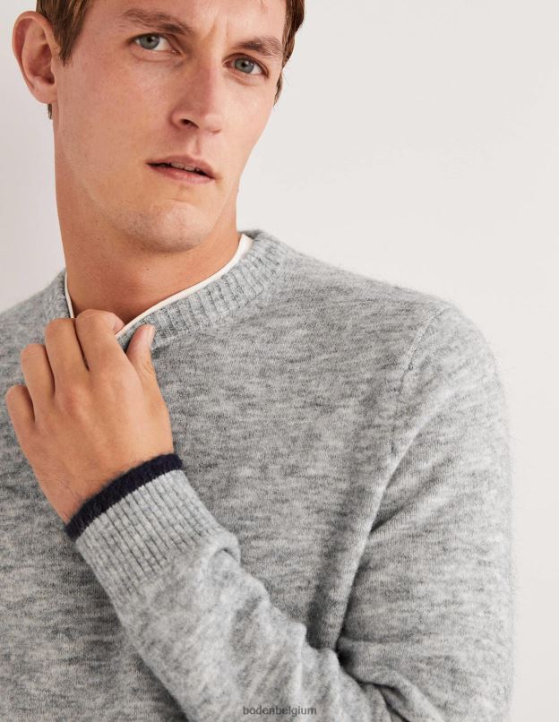 Hommes Boden gris mélangé pull duveteux à col rond vêtements Z42D03587