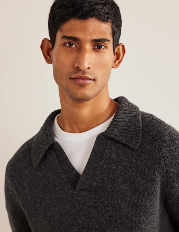 Hommes Boden mélange gris foncé pull à col ouvert vêtements Z42D03624