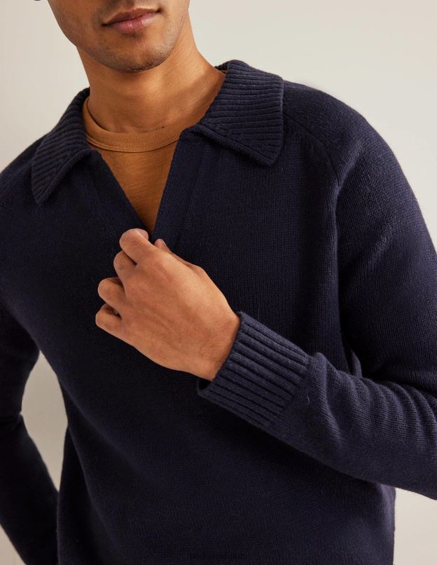 Hommes Boden marine pull à col ouvert vêtements Z42D03536