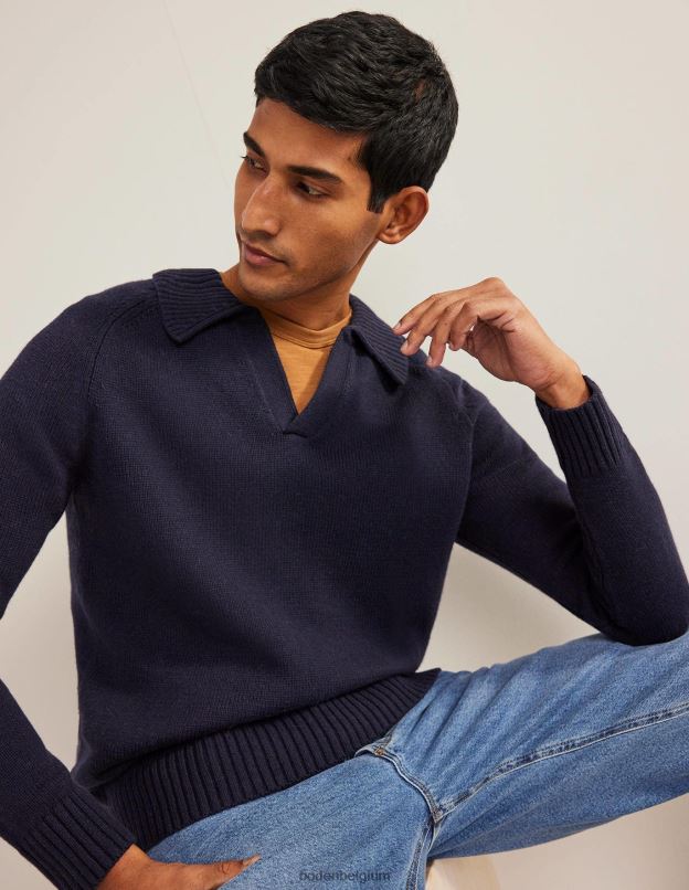 Hommes Boden marine pull à col ouvert vêtements Z42D03536