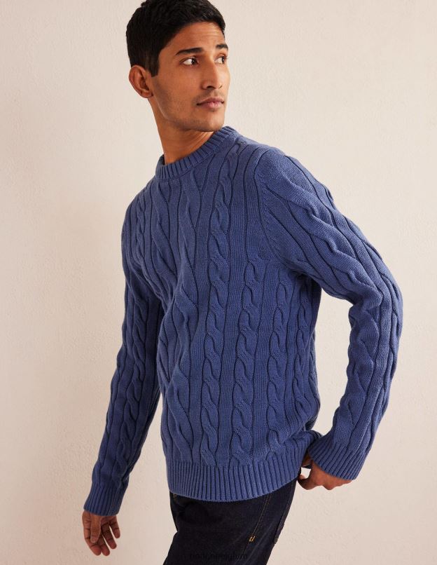 Hommes Boden vraie marine col rond torsadé en coton vêtements Z42D03515